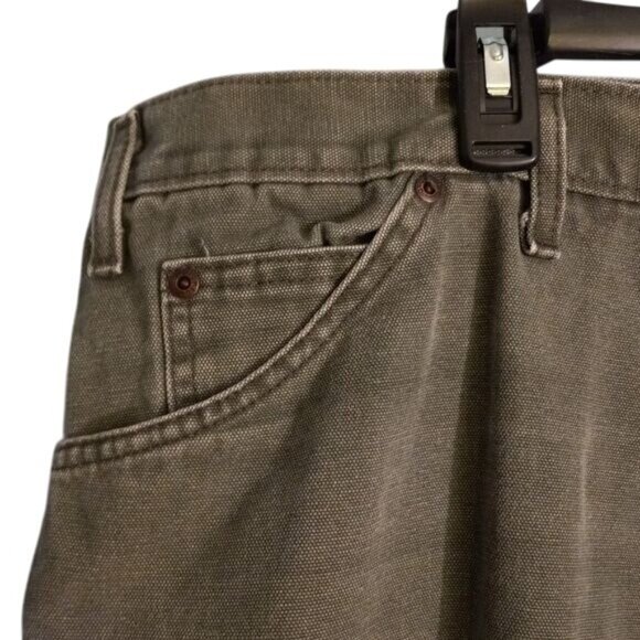 Dickies Mens Green Cotton Work Pants 44x32 With Pockets Button Fly Denim Jeans - Picture 5 of 13